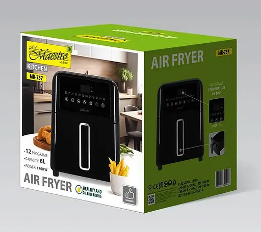 Аерофритюрниця безмасляна Maestro MR-757 на 6л електрична з сенсорним керуванням 1700Вт Чорний - фото 4