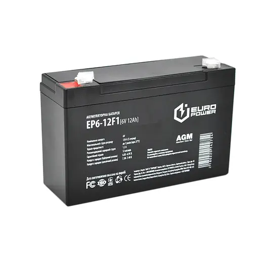 Аккумуляторная батарея Europower AGM EP6-12F1, 6 V 12 Ah (150 x 50 x 95 (100)) Black Q10