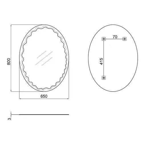 Дзеркало Lidz Latwa 140.07.11 (1) 650x800 настінне овальне з декором LD78LA6580 - фото 2