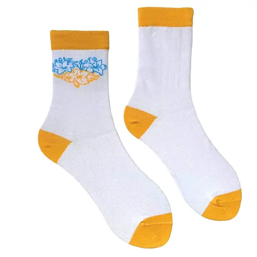 Шкарпетки жіночі "Жовто-блакитне серце" з індійської бавовни 213069 - фото 1