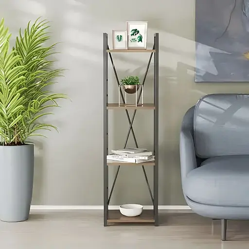 Этажерка 4/34 Ferrum-decor Серии Коннект 120x34x28 черный ДСП Дуб Сонома Трюфель 16мм (FRD-104275)