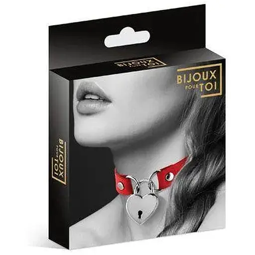 Чокер із замочком-сердечком Bijoux Pour Toi - HEART LOCK, екокожа, Червоний