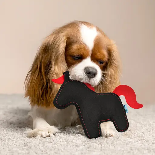 Игрушка для собак Barksi Конек с пищалкой черный с красной гривой - фото 3