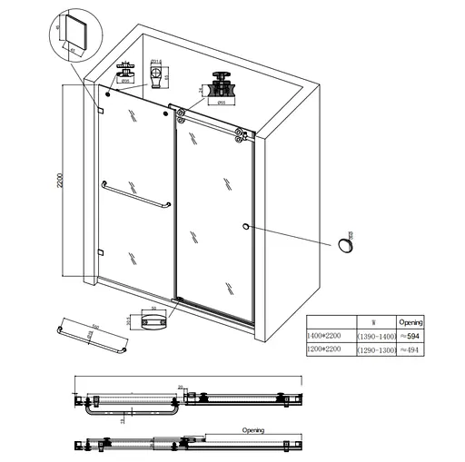 Двері в нішу Koer SR SD06-140x220-TR-01 прозоре скло Easy Clean 8 мм, хром KR5368, універсальні, прозорий, хром - фото 2