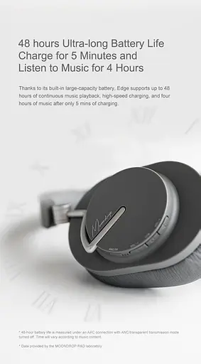 Наушники Moondrop Edge Hi-Fi с ANC, складные и легкие (серые) - фото 8