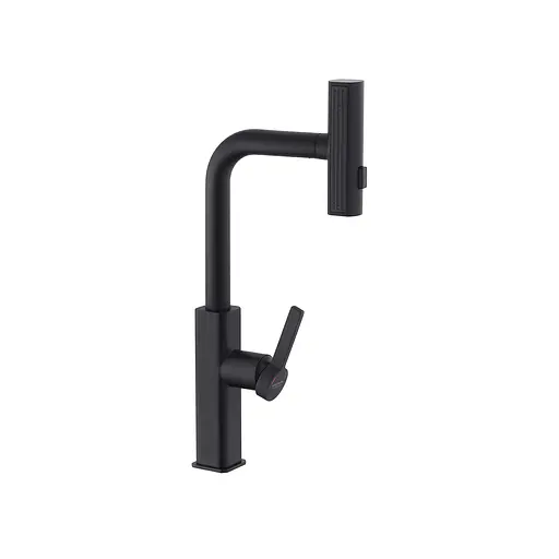 Змішувач для кухні з висувним виливом Kroner KRP Edelstahl Klassisch - SCH03918 Чорний матовий - фото 4