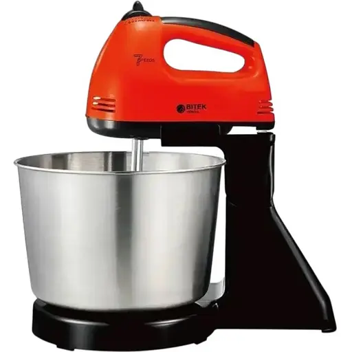 Стаціонарний міксер Bitek з металевою чашею з насадками для тіста 7 швидкостей BT-6637B 250 Вт Червоний - фото 1