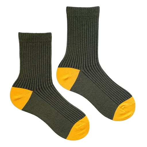 Носки детские высокие в рубчик из индийского хлопка хаки 413020 - фото 1