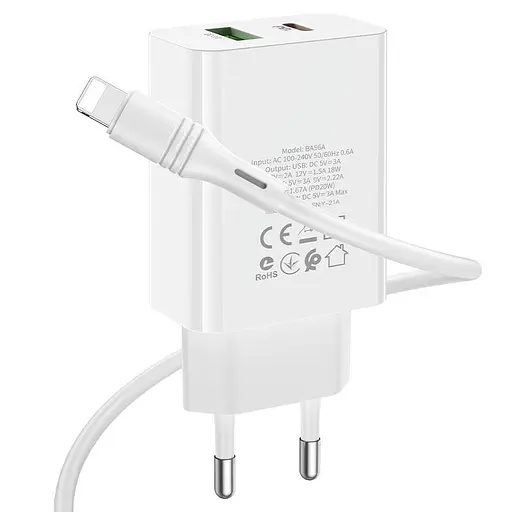 Мережевий зарядний пристрій Borofone BA56A Lavida блок і кабель Type-C to Lightning - фото 6