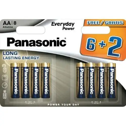 Батарейка AA (LR6), лужна, Panasonic Everyday Power, 8 шт, 1.5V, Blister (LR6REE/8B2F) - фото 1