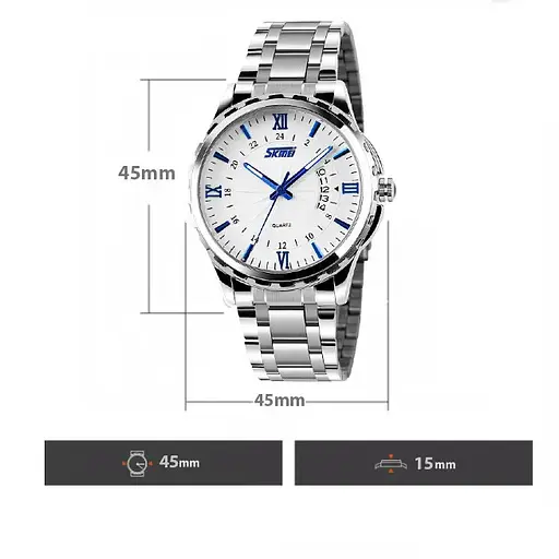 Чоловічий наручний годинник Skmei 9069 Сріблястий з синім - фото 4