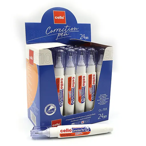 Коректор-ручка, Cello, 8 мл, білий корпус, 24 шт. в упаковці