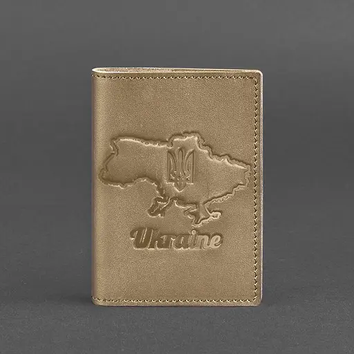Кожаная обложка для паспорта с картой Украины светло-бежевая - фото 5