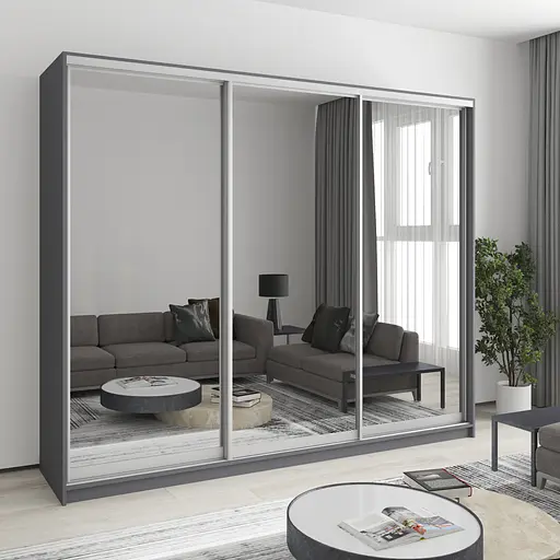 Шафа-купе тридверна MebelStar Уні AL 3 Дзеркала 250x60x210 см Антрацит (MBS-3117)