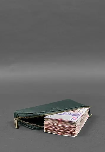 Кожаный портмоне-купюрник на молнии 14.0 зеленый - фото 5