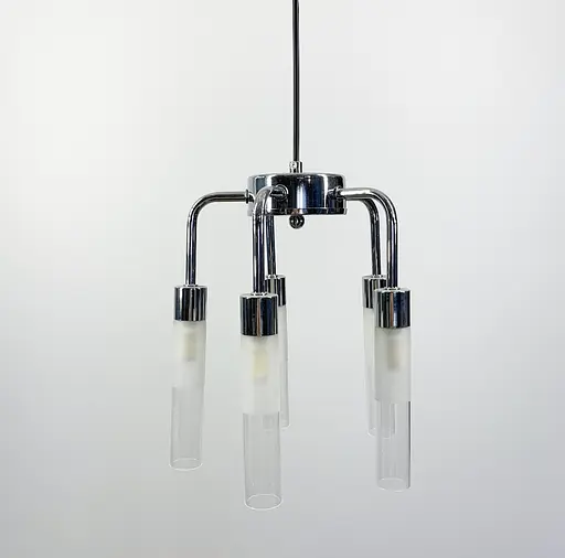 Унікальна люстра в хромі з видовженими матовими плафонами Line.F AA 408/5 CR - фото 3