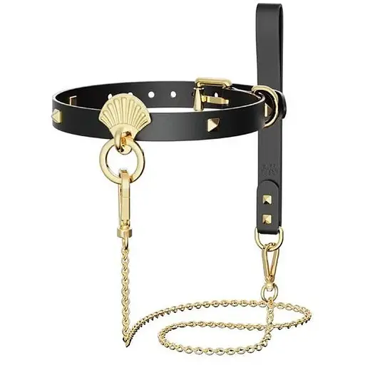 Роскошный ошейник с поводком Zalo Collar & Leash Set Black