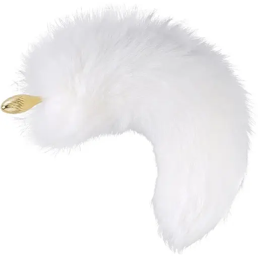 Металлическая анальная пробка Лисьий хвост Lockink Sevanda White Fox-Tail Anal Pear-shape Plug