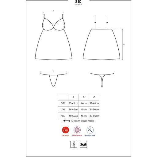 Сатиновый пеньюар с кружевом Obsessive 810-BAB-1 Babydoll & Thong L/XL, черный, пеньюар, танга - фото 7