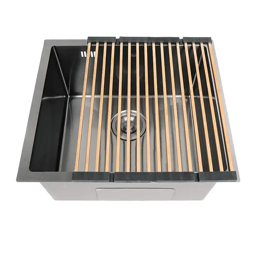 Кухонна мийка чорна з нержавіючої сталі 50 см під стільницю 1.5 мм Nett NВ-5045, Чорний - фото 5