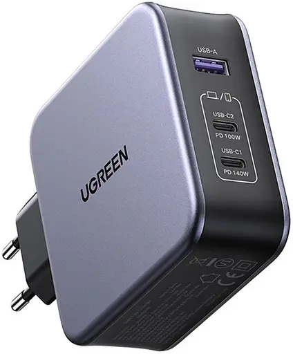 Зарядний комплект блок і кабель 3 порти USB (2хUSB-C+USB-A) Ugreen CD289 140W Gan (90549) - фото 8