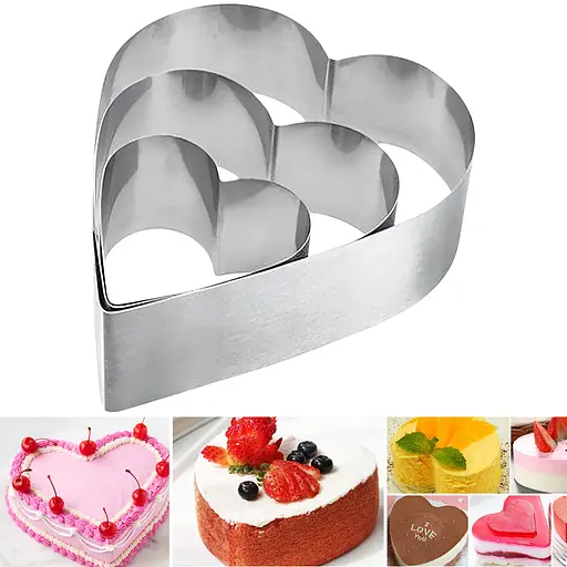 Набір металевих форм кілець для десертів, тістечок, випічки тортів у формі сердець 20х19 см (висота 10 см), Master Class Сріблястий 87041 - фото 3