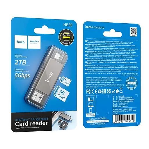 Перехідник Hoco USB & Type-C 3.0 high-speed Card reader HB39 5Gbps - фото 2