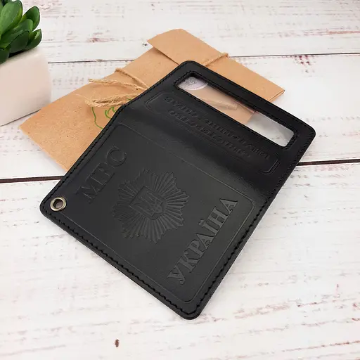 Обложка на удостоверение МВС Украины кожаная черная - фото 9