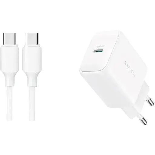 Мережевий зарядний пристрій Joyroom TCF20 PD 20W Charger-білий (EU/UK)+C to C/C to L Cable 1m - фото 1