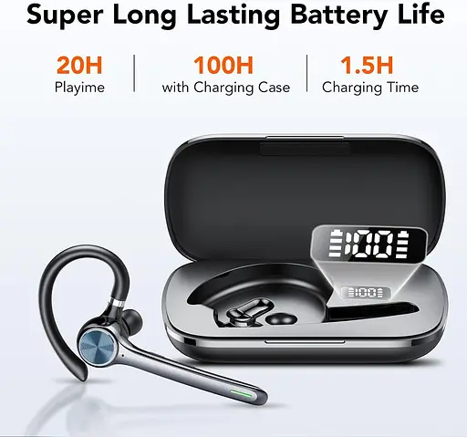 Bluetooth-гарнитура Hoxe V5.3, беспроводная гарнитура громкоговорящей связи 100H Talk с двойным шумоподавлением ENC, отключение - фото 4