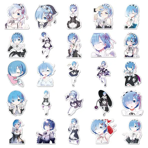 Стікерпак життя з нуля в альтернативному світі Рем Набір наклейок GeekLand Re:Zero Rem 50 штук - фото 3