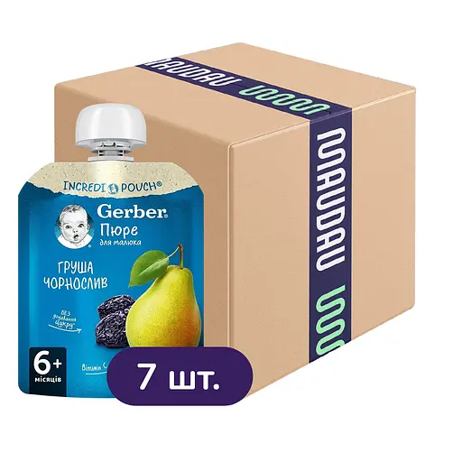 Пюре Gerber Pouch Груша и чернослив 630 г (7 шт. х 90 г) - фото 1