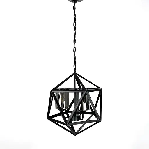 Люстра Лофт у чорному корпусі форми багатогранник із графітовими плафонами | Арт. 045/3 BK+GR | Line F - фото 2