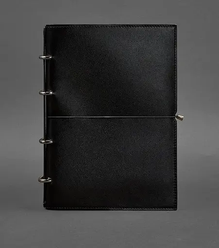 Шкіряний блокнот А4 на кільцях (софт-бук) 9.0 в м'якій обкладинці чорний глянець - фото 1