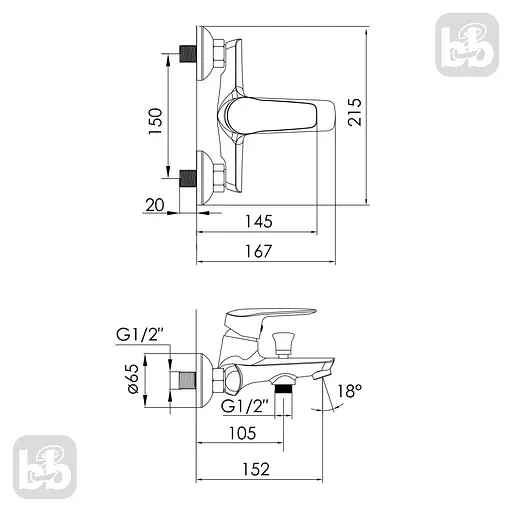 Смеситель для ванны 35 мм cromo Volle Dios 1536.030101 Хром - фото 2