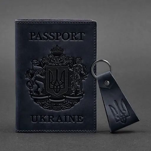 Подарочный набор кожаных аксессуаров с символикой темно-синий. - фото 6