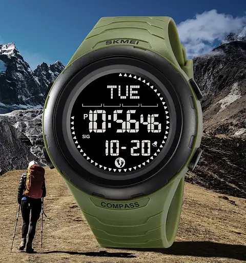 Годинник чоловічий наручний спортивний Skmei 2166 Compass з компасом і крокоміром (Зелений з чорним) - фото 6