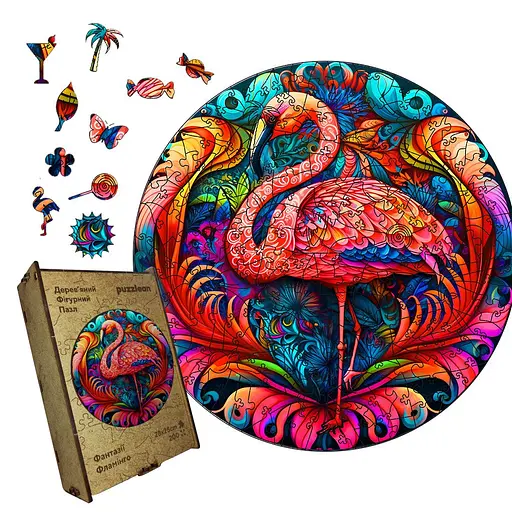 Пазл деревянный Фантазии Фламинго, А5, 35 элементов, Деревянная коробка