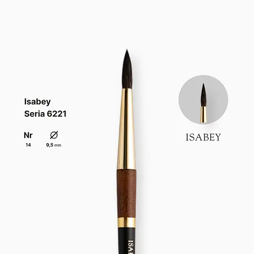 Кисть белка круглая натуральная Isabey 6221, №14, для акварели, короткая ручка - фото 2