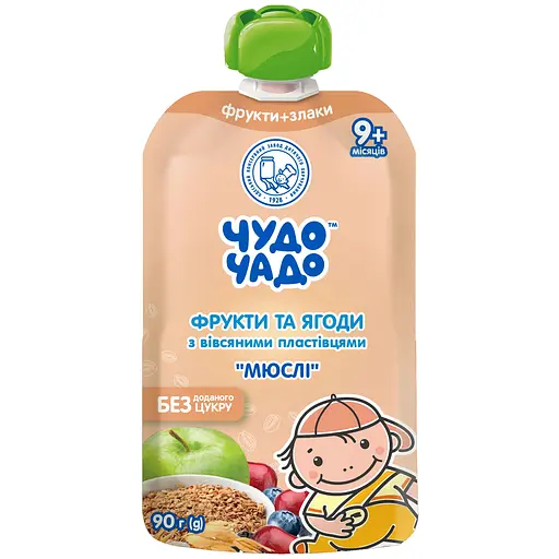 Упаковка пюре Чудо-Чадо Фрукты-ягоды-овсяные хлопья Мюсли 1.44 кг (90 г х 16 шт.) - фото 2