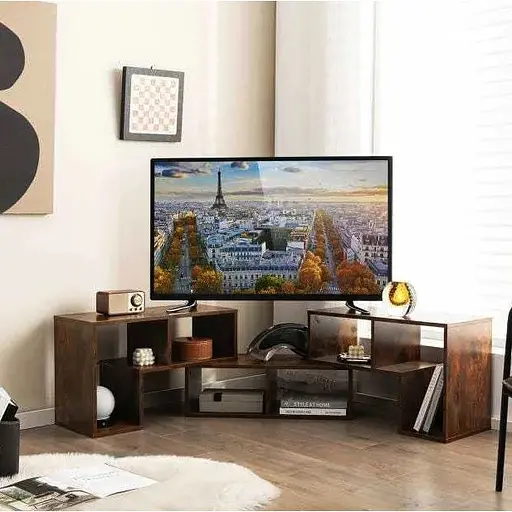 Тумба под телевизор Costway Kotek с полками коричневый - фото 2