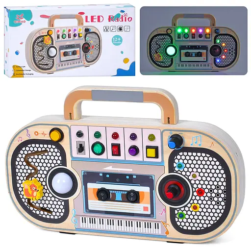 Дерев’яна іграшка Бізіборд 2в1 (музична гра-магнітофон), 29x18x3 см, QiAiKe MD1346