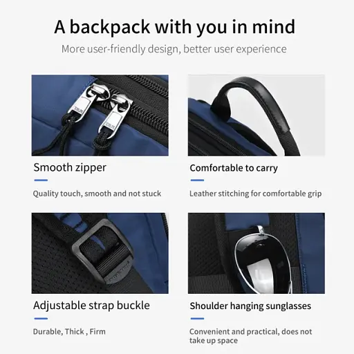 Рюкзак розширюваний міської Tigernu T-B9013 9.5-17.5 л з відсіком для ноутбука до 15.6" Blue (18191) - фото 7