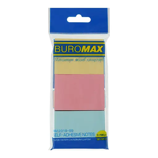 Блок для заметок, 38x51 мм, 100 листов, 3 шт. по 2 шт. в упаковке (в ассортименте)