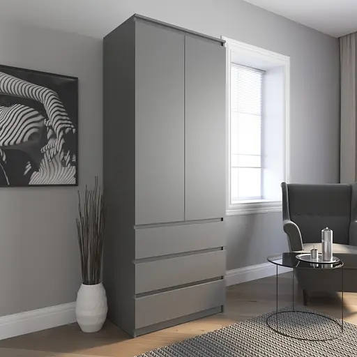 Шафа для одягу Vays R-9, 3 шухляди, штанга, без ручок, ЛДСП, 80×50×211 см – для спальні, вітальні, передпокою - фото 5