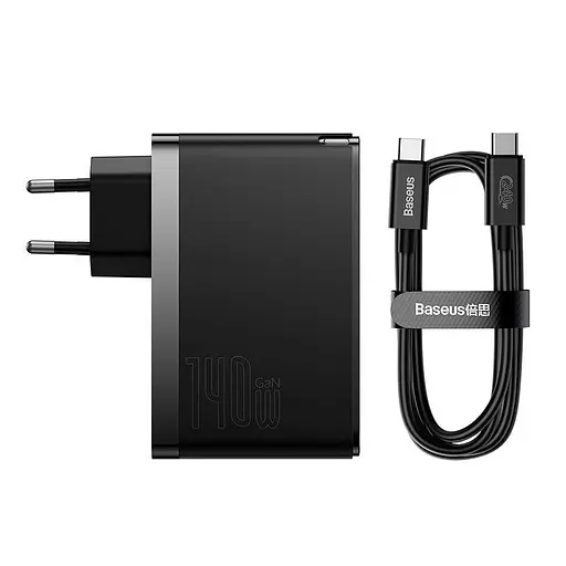 Блок живлення - зарядний адаптер 3 порти Baseus GaN5 Pro Fast Charger 2C+U 140W чорний (CCGP100201) - фото 1