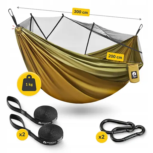 Туристический гамак Mountain Goat 300 x 200 см с москитной сеткой, двухместный, подвесной Olive (P-5905973403146) - фото 8