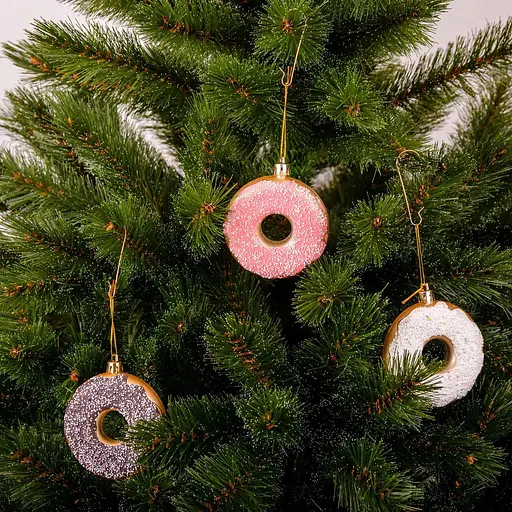 Комплект елочных украшений Chomik Пончики пластиковые 8 см розовые 3 шт. (BAI7169) - фото 2