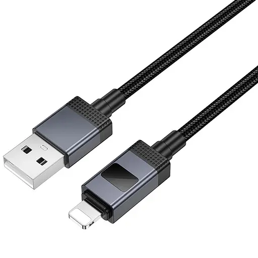 Дата кабель Hoco X118 Generous with display USB to Lightning 2.4A (1m) Black - фото 4