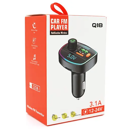 Автомобильный FM трансмиттер модулятор Bluetooth Voltronic FMQ18EQ 3.1A, USB, TF